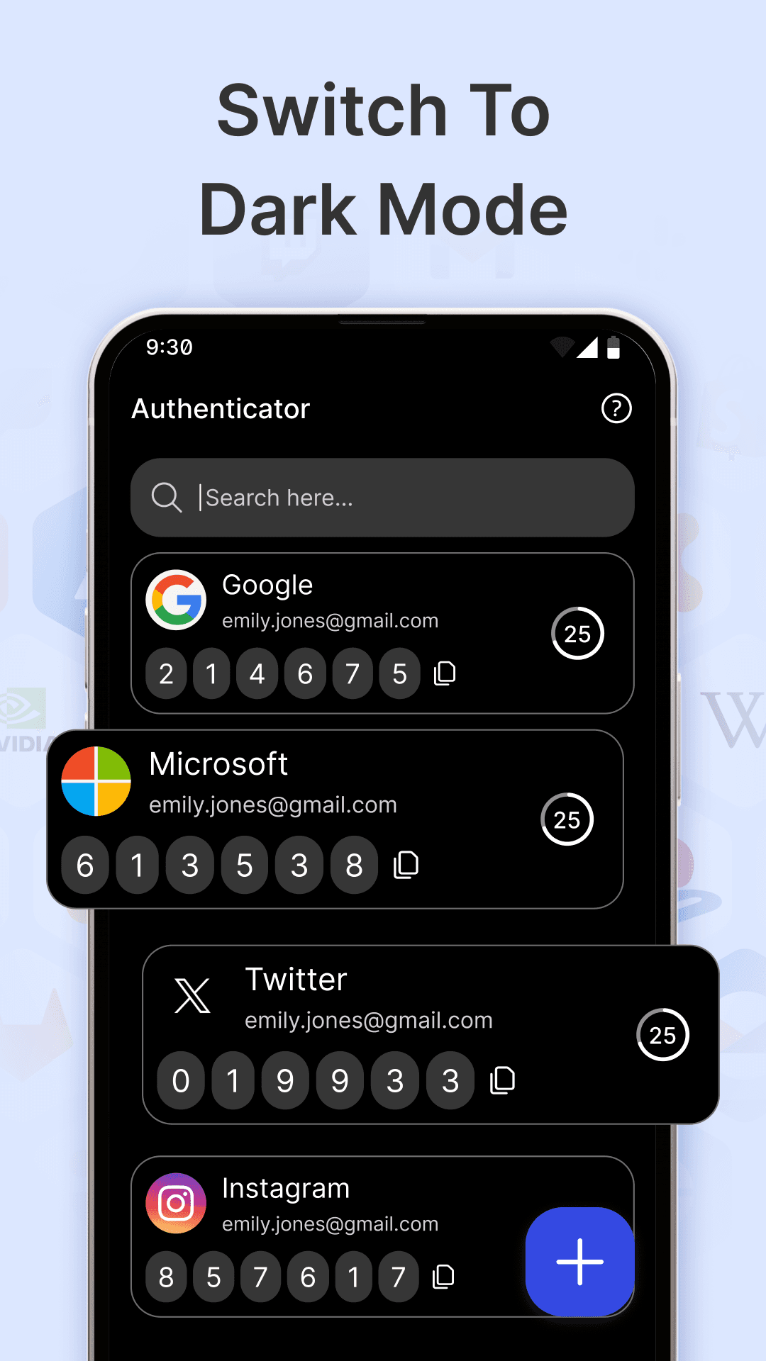 Authenticator App: Switch to dark mode